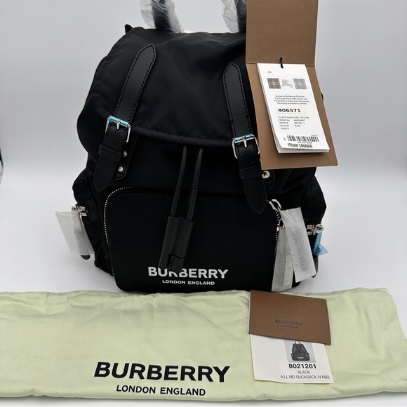 BURBERRY - Nylon Logo Print Medium Rucksack Backpack - Picture 2 of 13